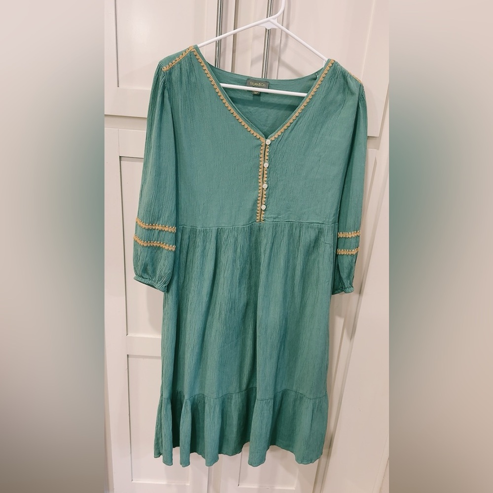 Style & Co. Teal Dress with Gold Accents